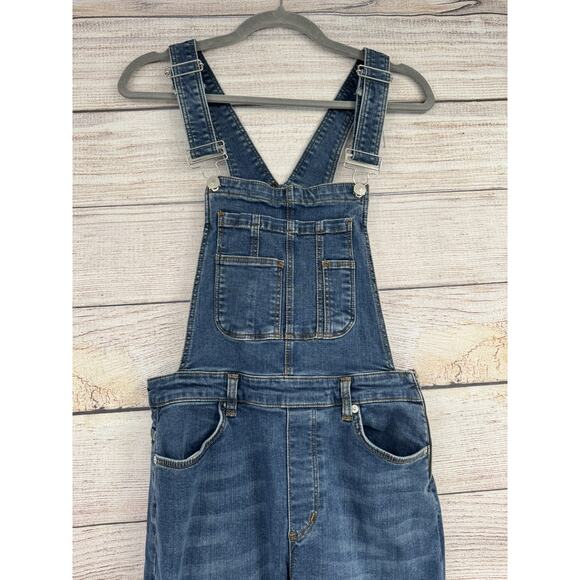 Free People Overalls Womens 28R Blue Denim Skinny Stretch Adjustable Bib Jeans - Picture 3 of 11